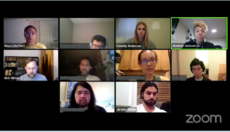 Picture of various people in a Zoom meeting